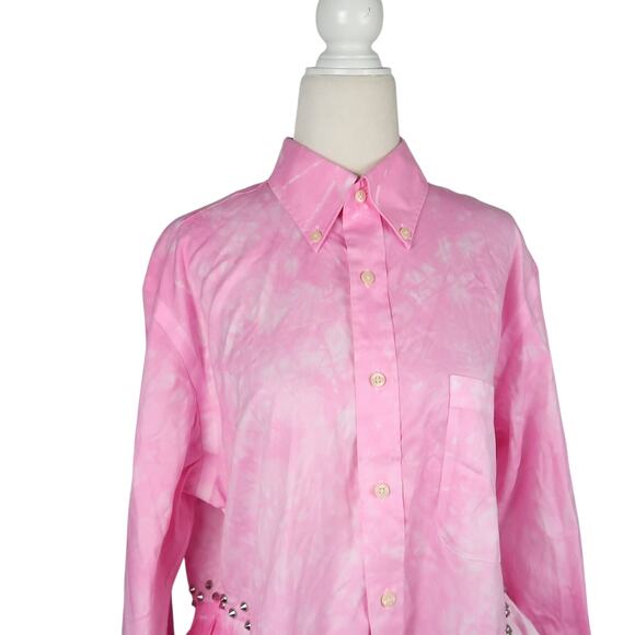 Free People Tricia Fix Pink Heart Washed Top Tie Dye Studded M - Picture 2 of 8
